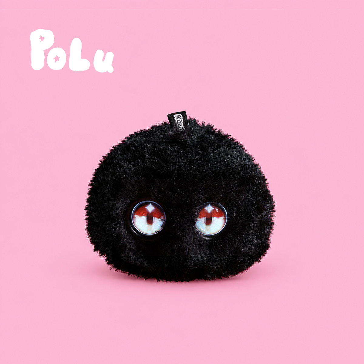 Black Polu Fuzozo plush AI pet, front view